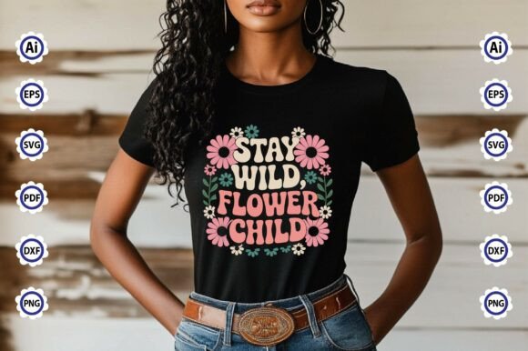 Preview of Stay Wild Flower Child SVG with floral elements for Cricut use.