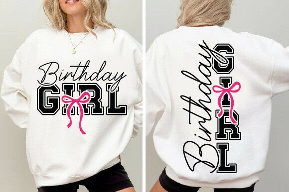 Double-sided birthday girl t-shirt design for Cricut crafting.