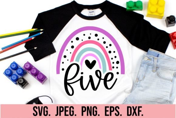 Colorful Rainbow 5th Birthday Girl design perfect for Cricut t-shirts.
