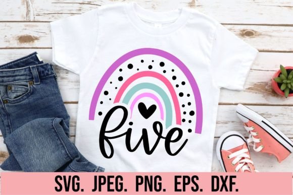 Preview of Rainbow 5th Birthday Girl SVG for Cricut.