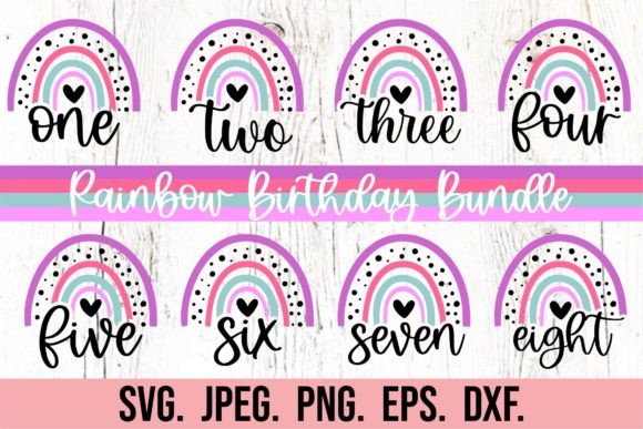 Diverse Rainbow Birthday Girl SVG bundle for Cricut clipart projects.