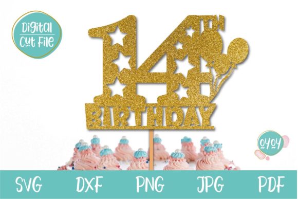 Balloon-themed 14th birthday cake topper SVG