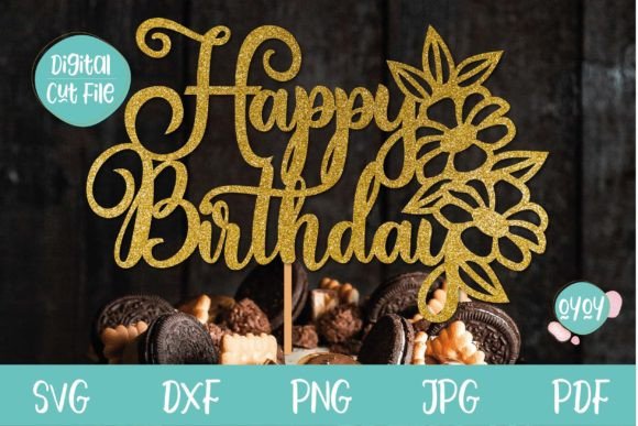 Simple happy birthday cake topper SVG design
