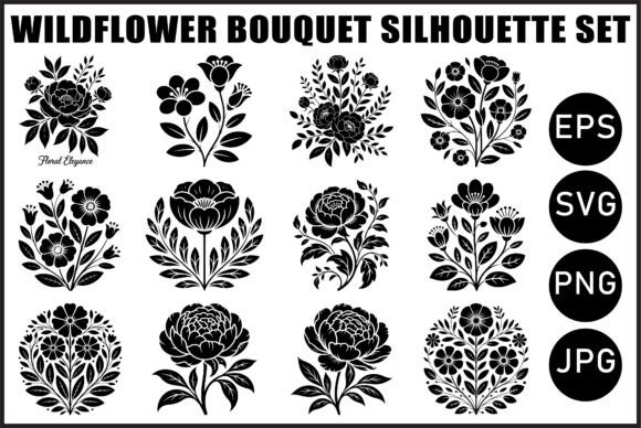 Chic black wildflower bouquet SVG for Cricut