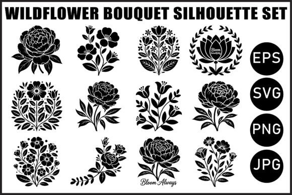 Elegant black wildflower bouquet SVG for crafting