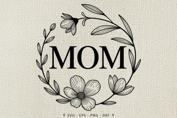 Elegant mom floral wreath line art SVG design