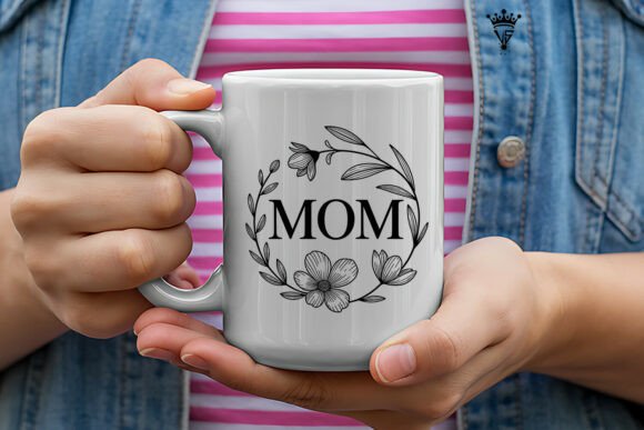 Preview of mom floral wreath line art SVG