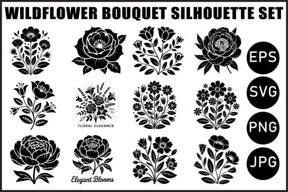 Chic black wildflower bouquet SVG for Cricut