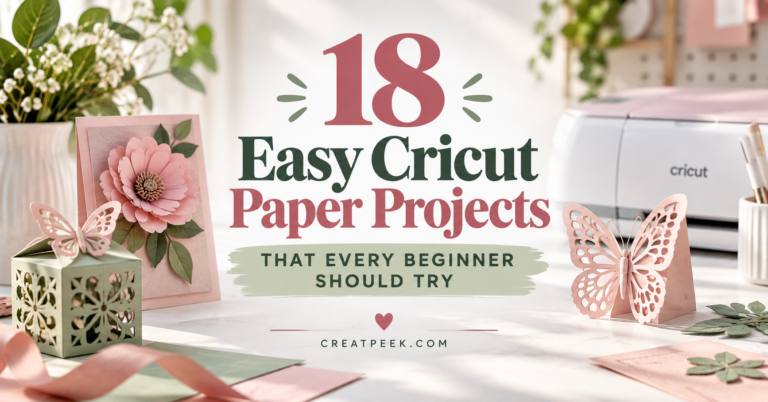 Easy Cricut paper projects featuring layered paper flowers, butterflies and decorative paper crafts in a bright craft workspace