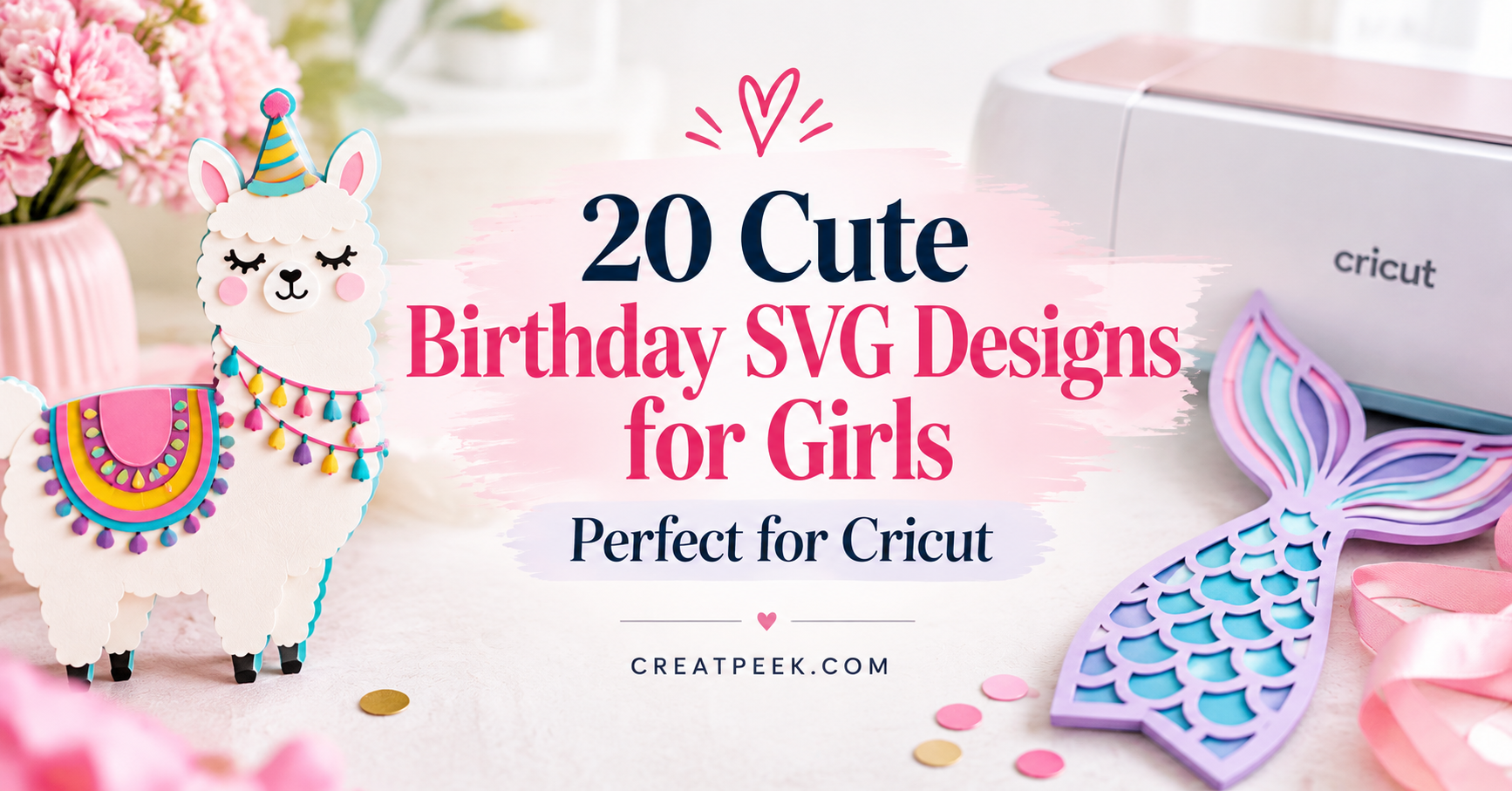 Birthday SVG projects for girls featuring a colorful llama and mermaid tail Cricut crafts