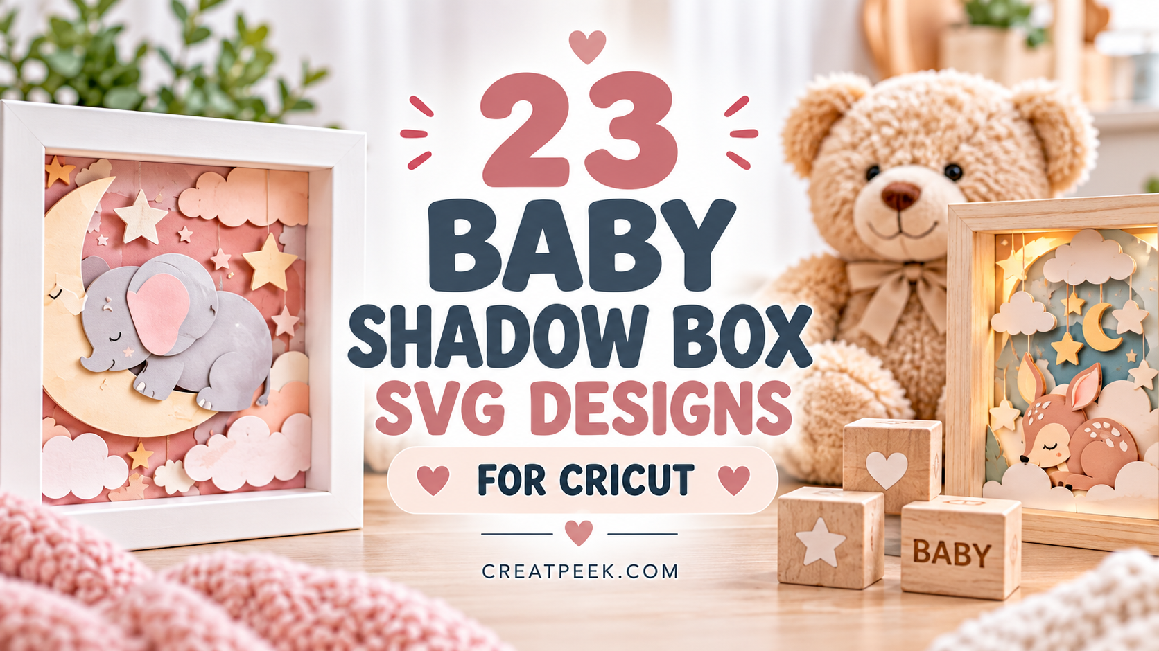 Baby shadow box SVG with a layered elephant and moon design for a Cricut nursery craft