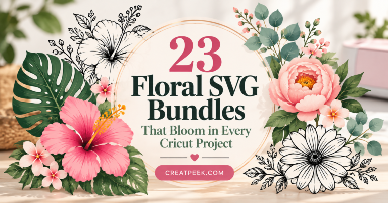 Colorful floral SVG bundles with tropical flowers, roses, leaves and botanical designs