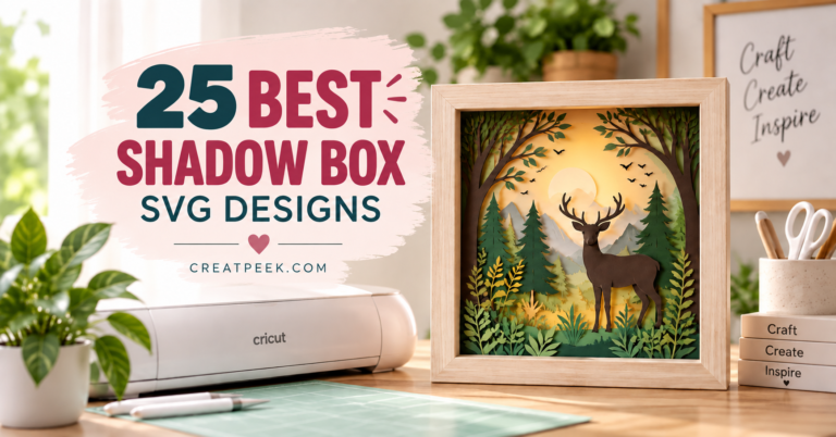 Layered deer forest shadow box SVG design displayed in a bright Cricut craft workspace