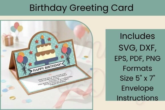 3D pop-up birthday card with a cake, balloons, and 'Happy Birthday' text.