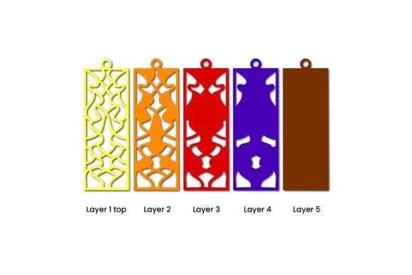 Five-layer SVG design for bookmarks with detailed cut-out patterns, suitable for Cricut