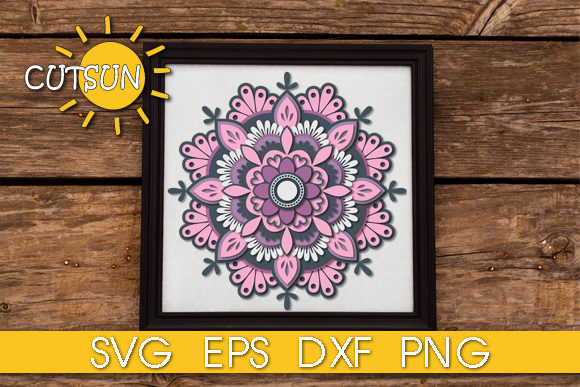 Framed 3D layered mandala in pink and gray for Cricut projects