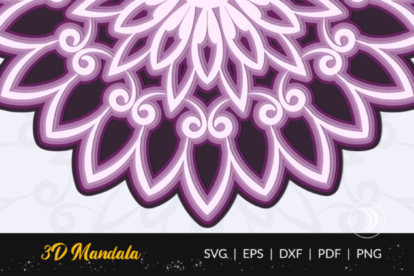 Close-up of a 3D layered mandala showing detailed purple and white patterns.