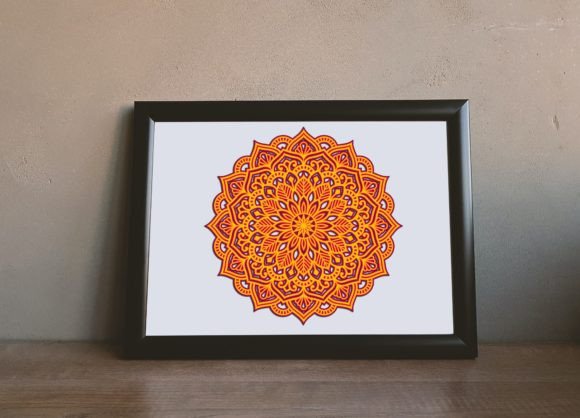 Framed 3D sunflower mandala SVG design displayed on a wall.