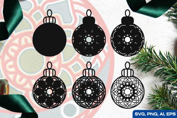 Black silhouette versions of layered mandala ornaments on a textured background.