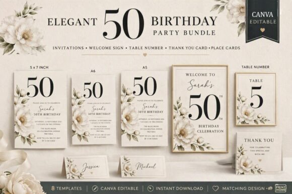 50th Birthday Invitation Bundle SVG for Cricut