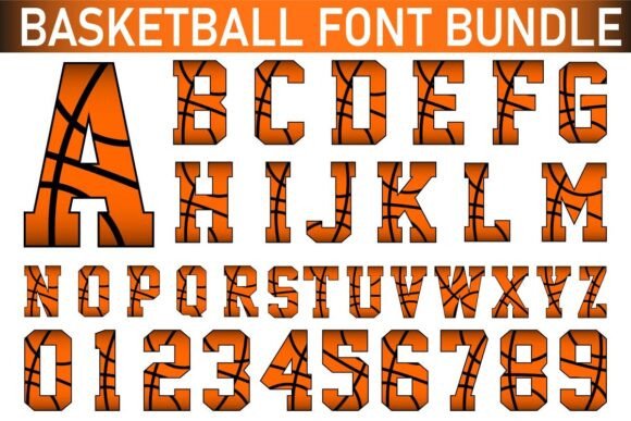 Basketball-themed alphabet and numbers SVG for Cricut with orange and black design