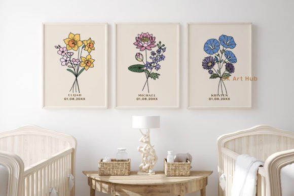 Framed prints of floral SVG designs for nursery decor