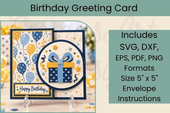 Cricut-friendly birthday card SVG with balloons and gift design