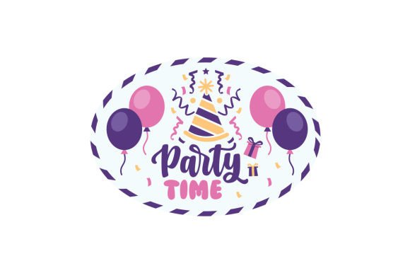 Colorful party hat with balloons and confetti, perfect for Cricut birthday projects.