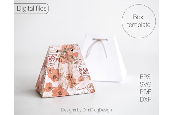 Decorative pyramid-shaped box with floral pattern and twine bow.