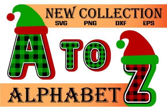 Christmas alphabet SVG featuring letters A to Z with Santa hats and plaid designs.