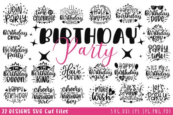 Fun birthday-themed SVG bundle ideal for Cricut designs