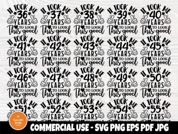 Versatile birthday SVG bundle for 36th to 55th celebrations
