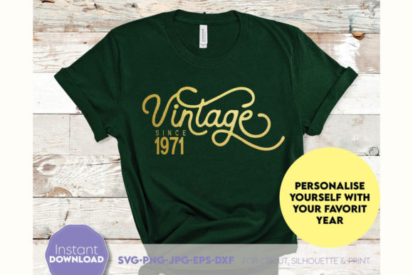 Vintage birthday shirt SVG file preview for Cricut