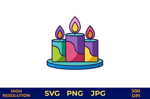 Colorful birthday cake with three lit candles SVG for Cricut projects