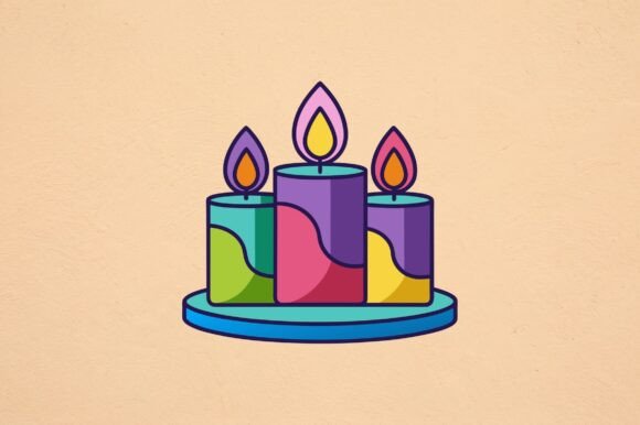 Vector design of a cake with three candles for birthday crafts