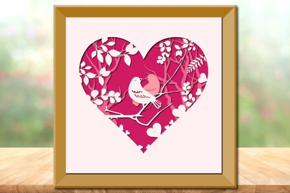 A romantic love bird shadow box SVG file for Valentine's DIY projects.