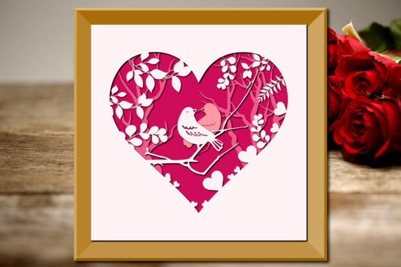 Preview of a Valentine love bird shadow box SVG for Cricut users.