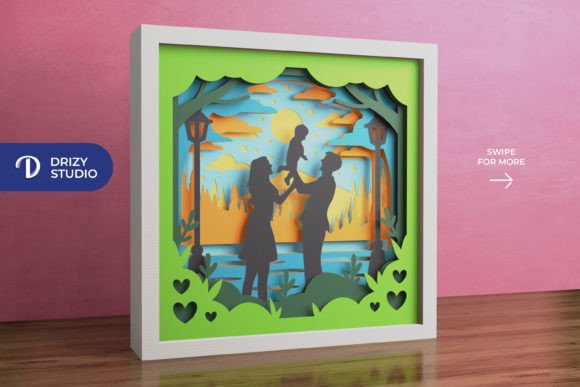 Intricate Mom, Dad, and Baby SVG for 3D shadow box crafting with Cricut