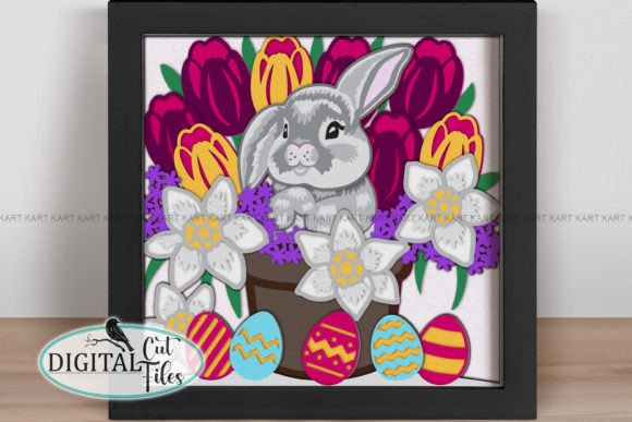 An Easter bunny shadow box SVG file featuring flowers, perfect for spring.