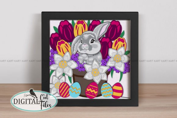 Preview of Easter bunny with flowers shadow box SVG for Cricut crafting.