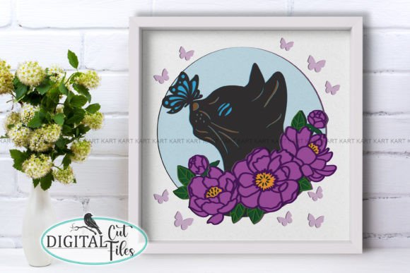 A Cricut-crafted floral cat shadow box SVG showcasing a 3D layered floral design.