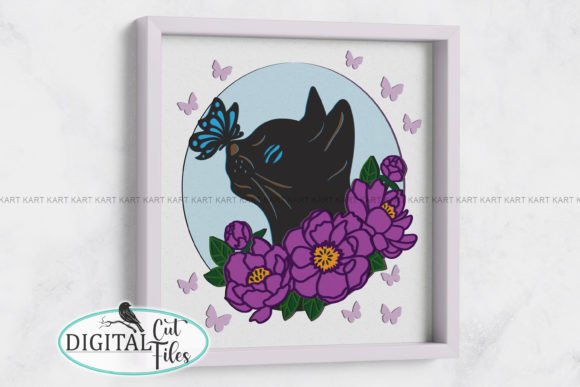 Preview of a floral cat shadow box SVG file perfect for Cricut crafters.