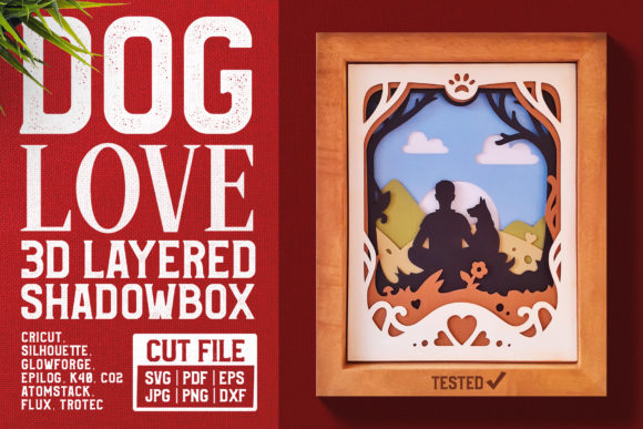 A 3D dog love shadow box SVG file showcasing an affectionate dog design.