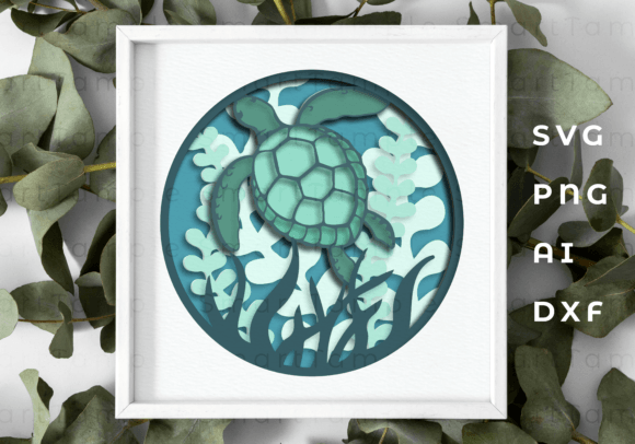 Intricate underwater turtle shadow box SVG design for Cricut projects