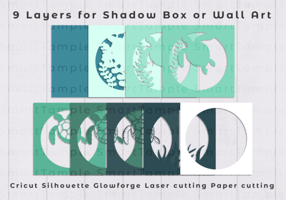 Detailed turtle and ocean scene SVG suitable for Cricut cutting