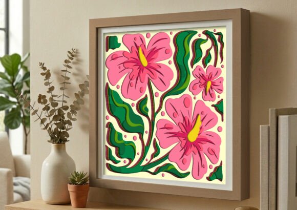 3D shadow box SVG of tropical pink hibiscus for Cricut crafts