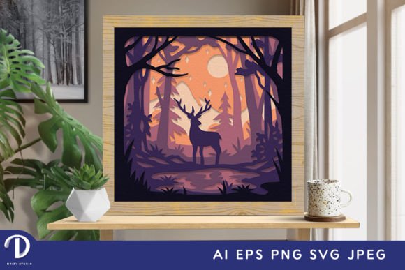 Deer in a fairy forest shadow box SVG file for Cricut projects