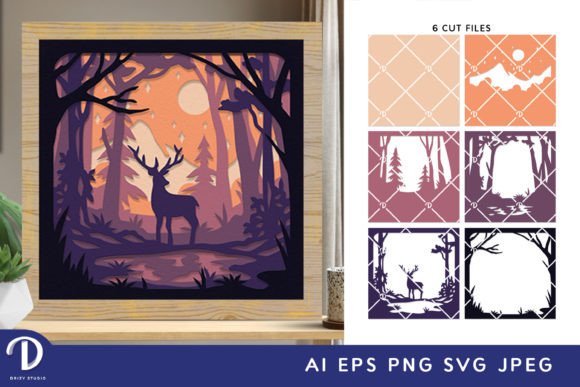 Intricate deer and forest scene SVG for shadow box crafting