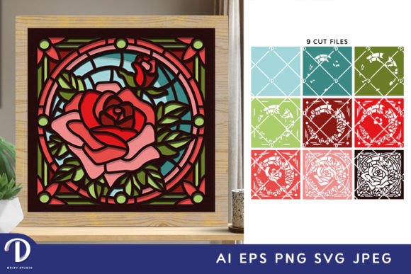3D shadow box SVG of stained glass roses, perfect for Cricut projects
