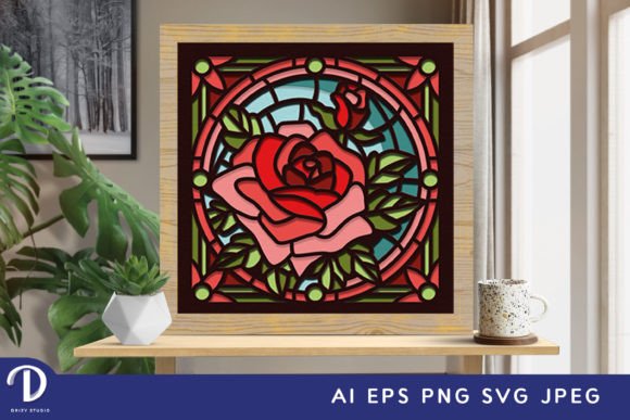 Elegant stained glass roses SVG for crafting shadow boxes with Cricut